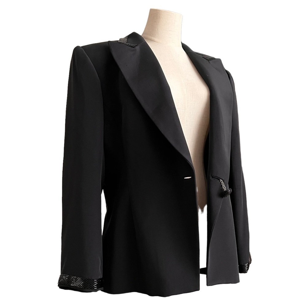 Carlisle Black 100% Silk Beaded Blazer Padded Shoulder Suit Jacket Size 16